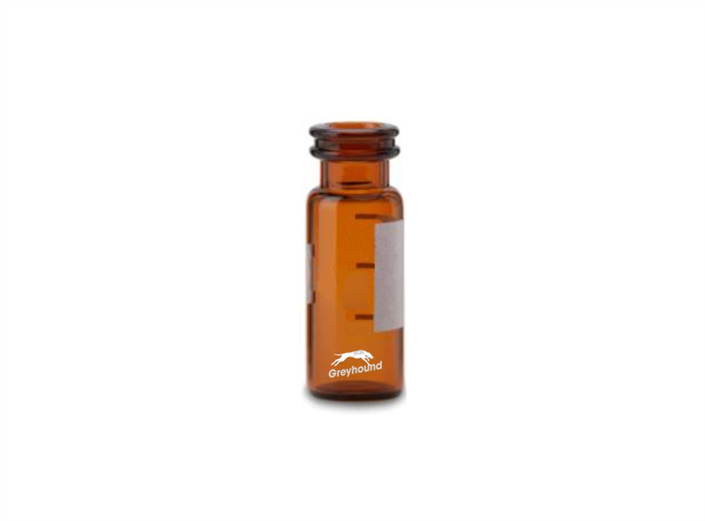 Picture of 2mL Crimp/Snap Top Vial, Wide Mouth, Amber Glass with Graduated Write-on Patch, 11mm Crimp Finish, Q-Clean